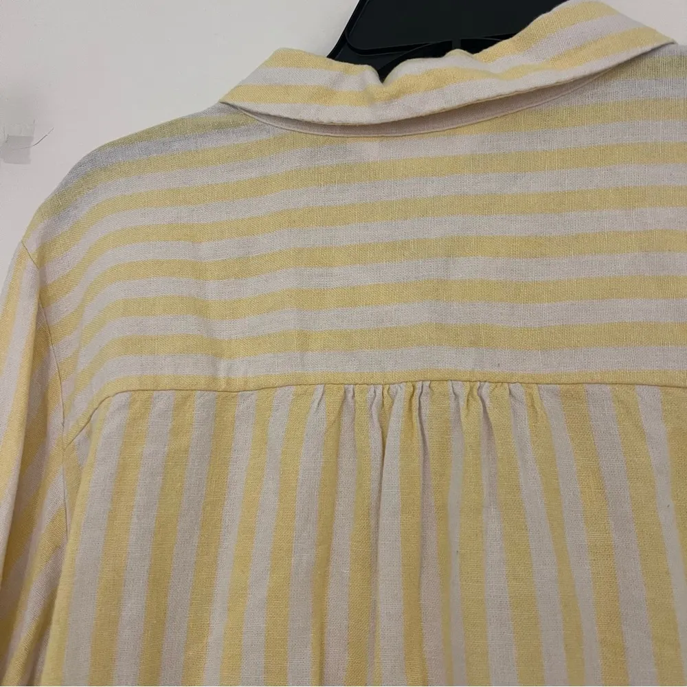 Women's LC Lauren Conrad Oversized Linen Blend Button Down Yellow Stripe Blouse - Image 10