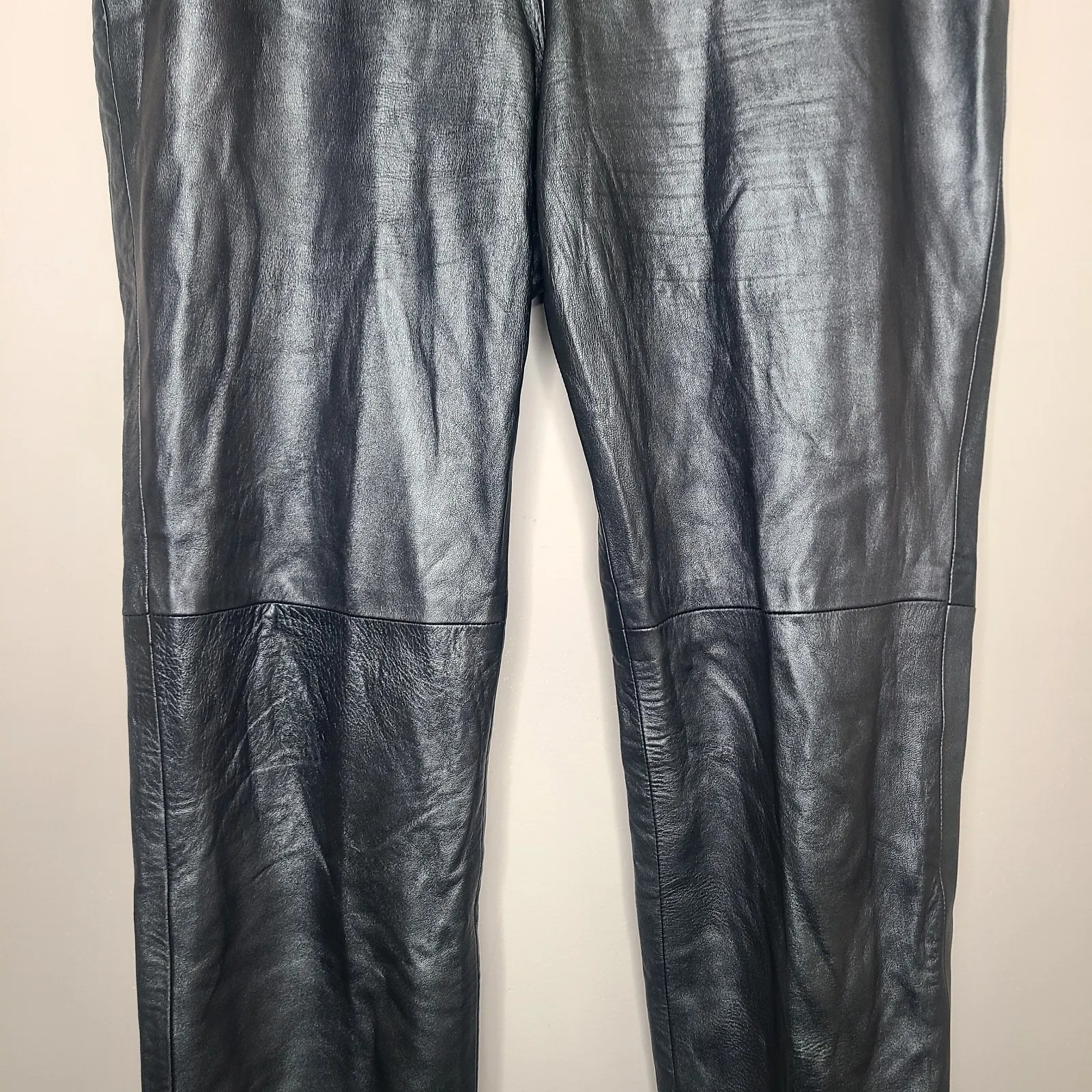 Vtg Ralph‎ Lauren Collection Purple Label Gray Metallic Leather Pants 12 Flat - Image 3
