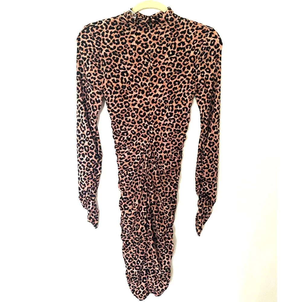 NWT Likely Leopard Print Bali Sheath Long Sleeve Ruched Mock Neck Dress Sz 4 - Image 3