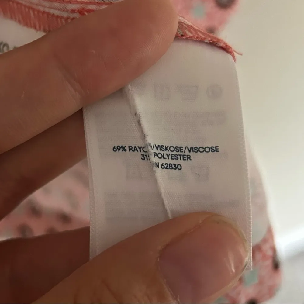 Lands' End Pink Wood Lily Medallion Tile Short Sleeve Button Front Mini Dress L - Image 11