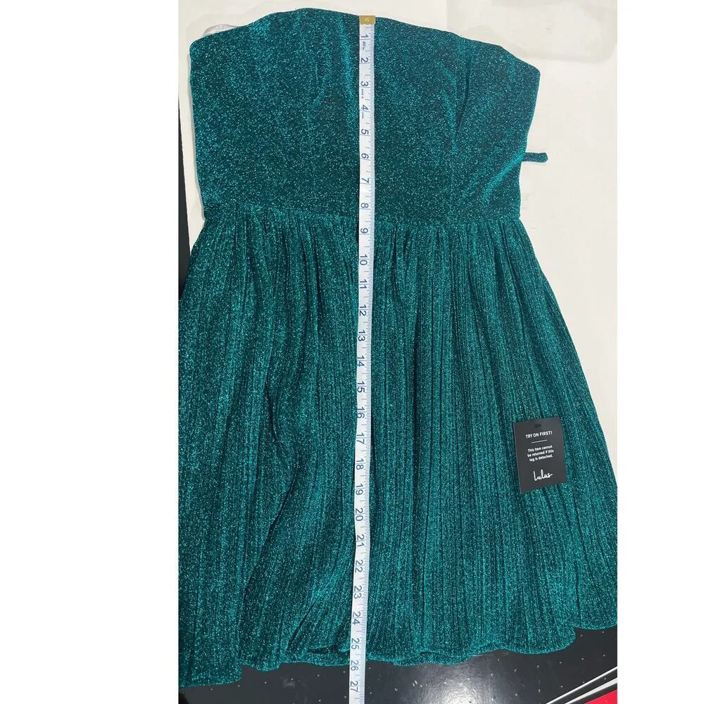 Lulus Party Era Emerald Sparkly Lace-Up Pleated Skater Dress Size XS 0 Cocktail - Image 11
