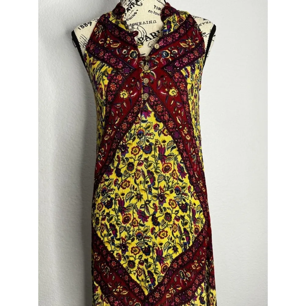 Raga Anthropologie Women's Long Dress XSmall Yellow Red Pink Floral Boho Style - Image 4