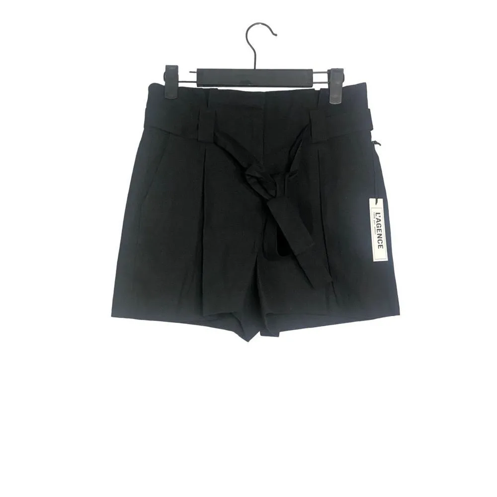 NWT L'AGENCE Alex Paperbag Tie Zip High Waist Shorts Pockets 2 Black #1678 - Image 3