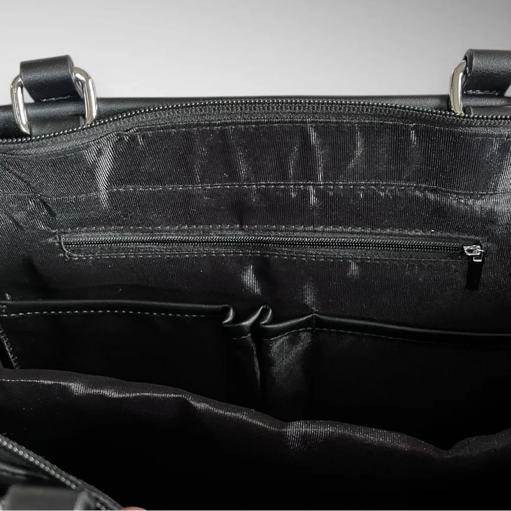 Large Black Vegan Leather Laptop Tote Bag With Detachable Shoulder Strap | EUC - Image 9