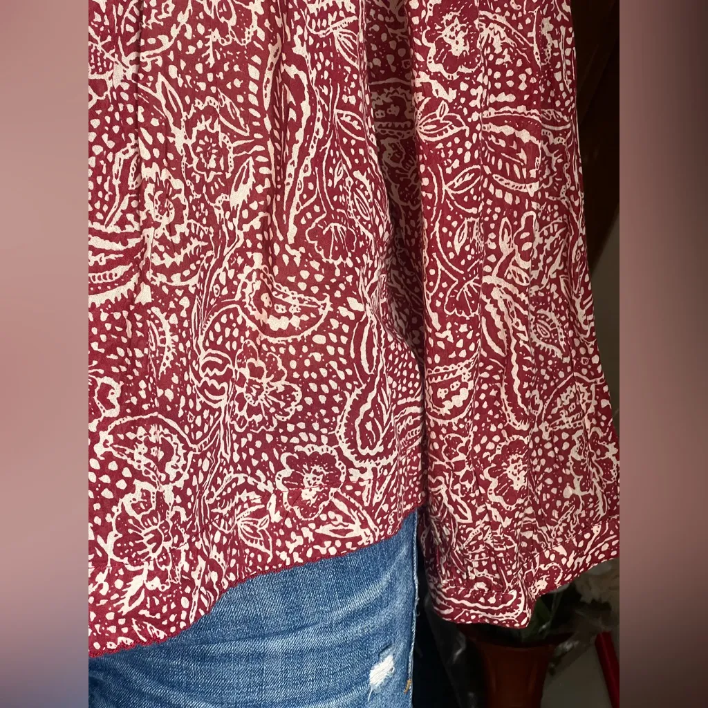 We Free People Cool Meadow Printed Sweet Cranberry Cotton Tunic Top - Image 7