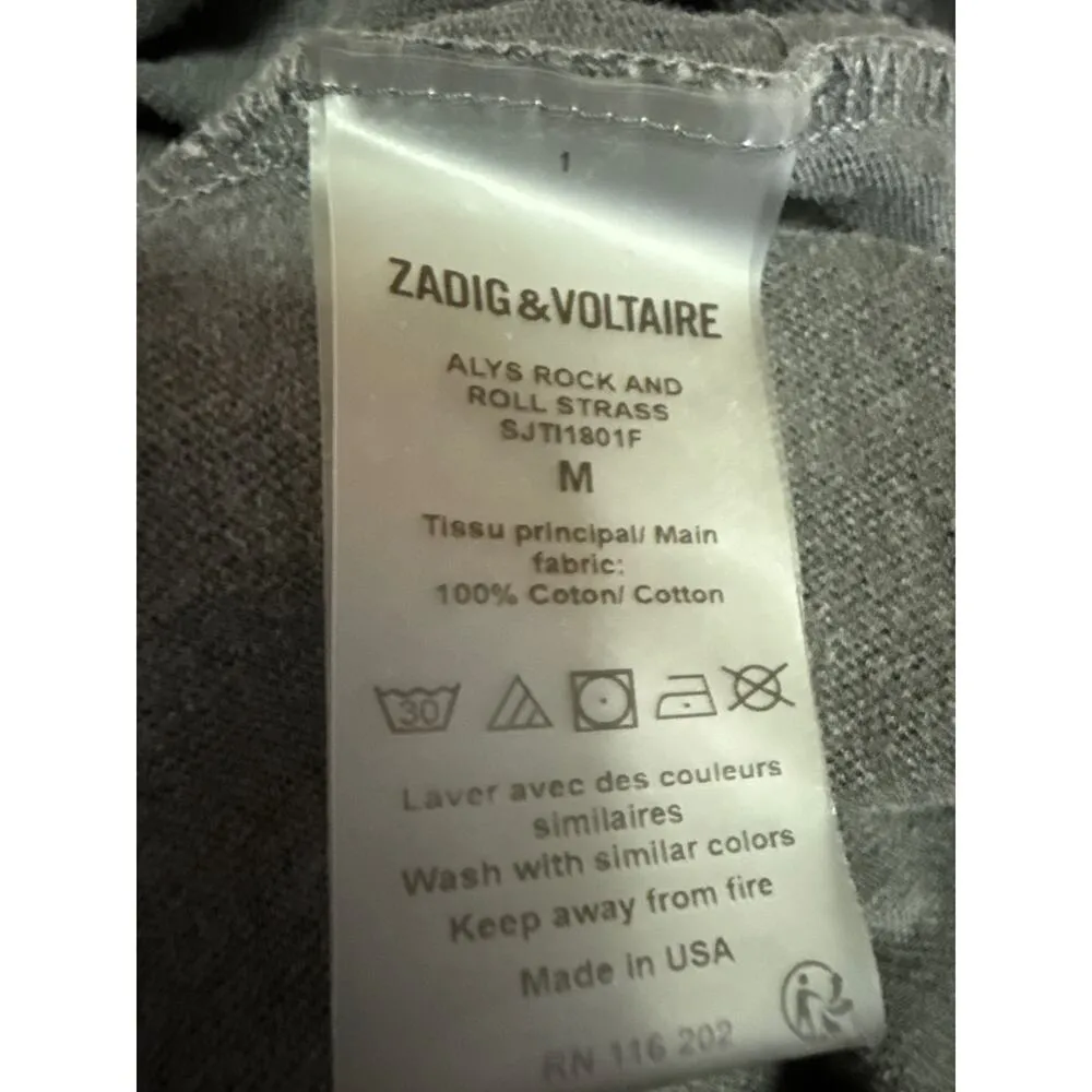 Zadig & Voltaire Alys Rock n Roll Strass Black Studded Rhinestone T-Shirt Top M - Image 5