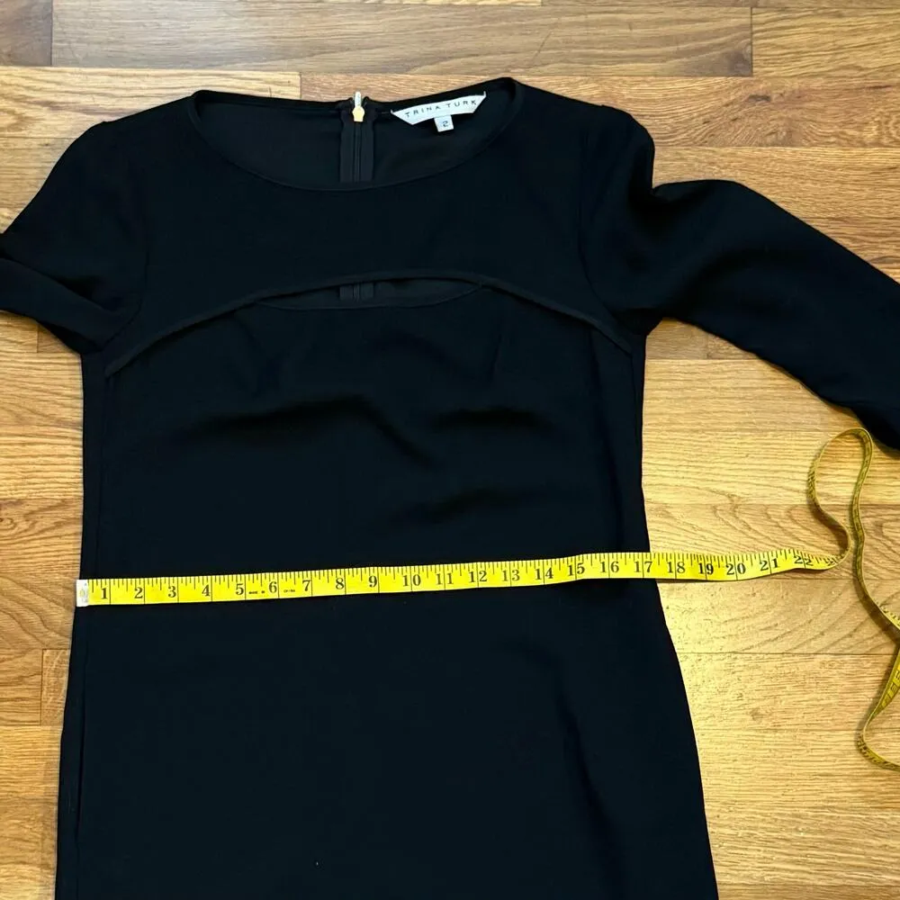 Trina Turk Women’s 2 Marlowe Cutout Black 3/4 Sleeve Boat Neck Shift Dress Chic - Image 4