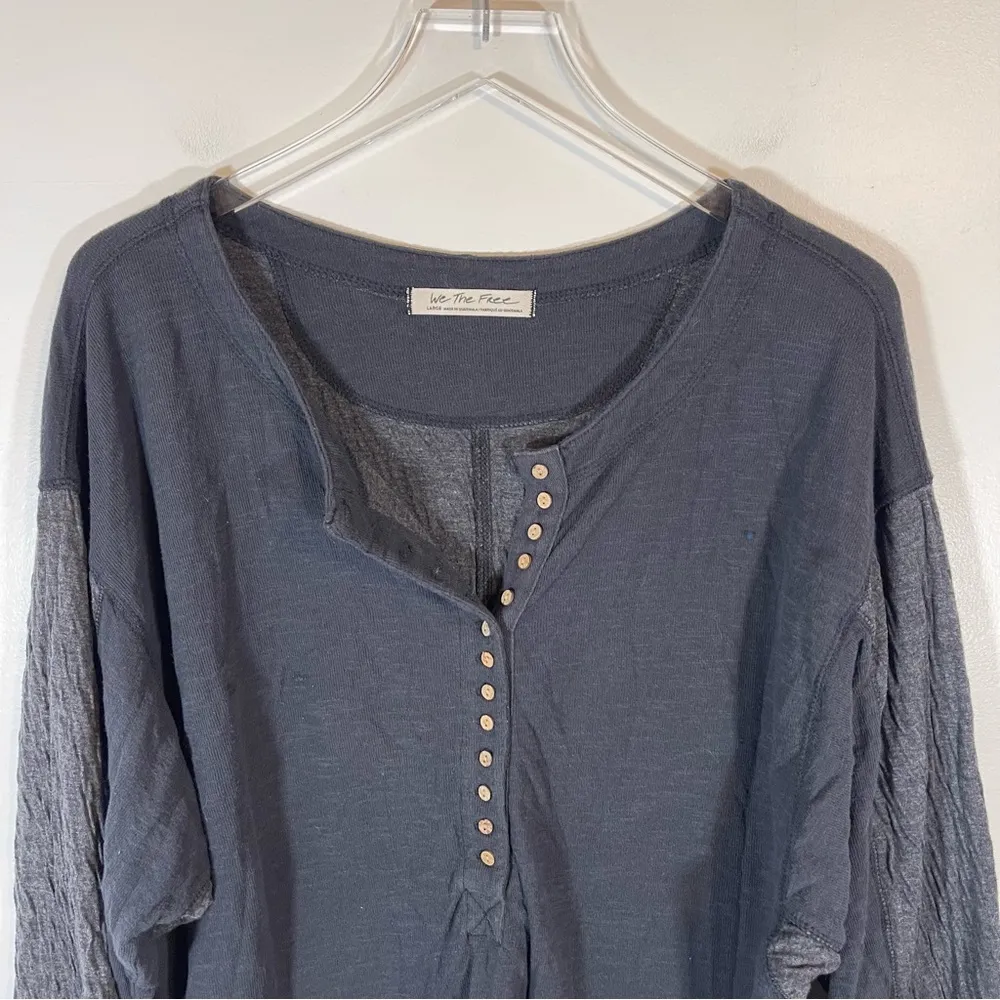 BACK AT IT BOHO COTTON HENLEY TOP 2-TONE BLACK CHARCOAL Size Large - Image 5