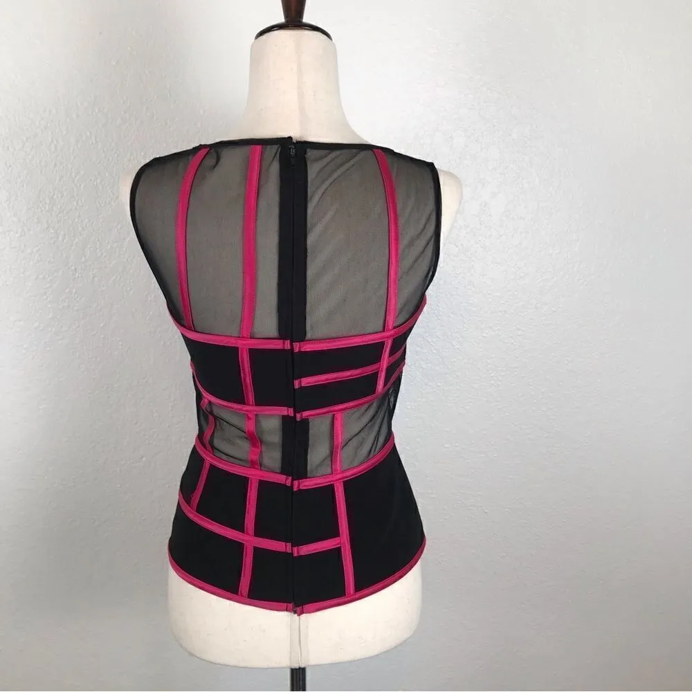 JS Collections retro 60’s look sheer mesh color block sleeveless blouse 4 - Image 4