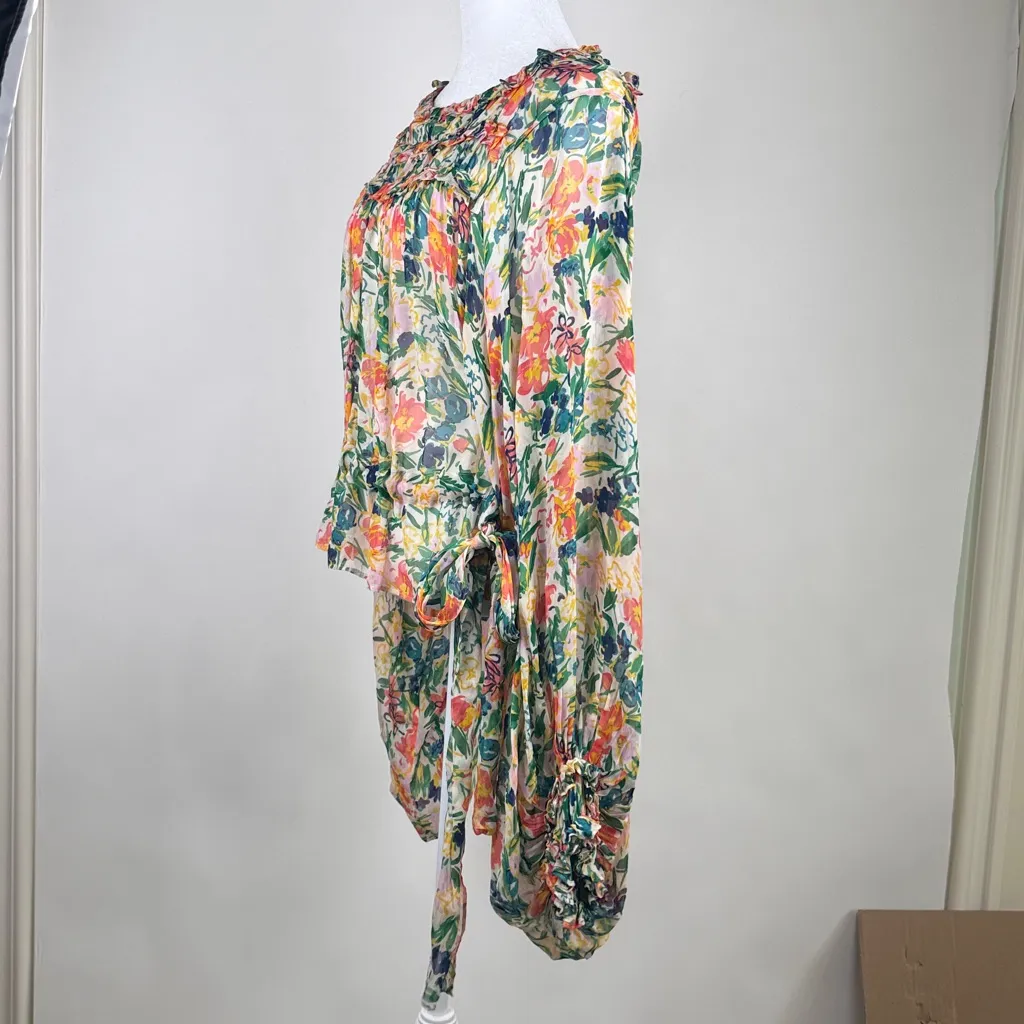 Ted Baker Kesara Floral Printed Ruffle Blouse Tie Waist Balloon Sleeves Size 6 - Image 9
