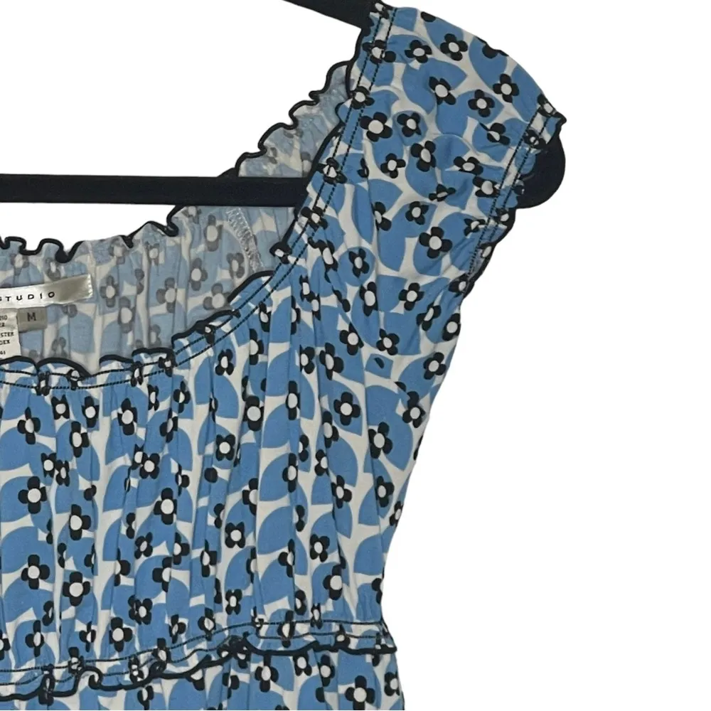 Max Studio ✿ Daisy Print Smocked Ruffled Babydoll Peasant Top ✿ Baby Blue ✿ M - Image 3