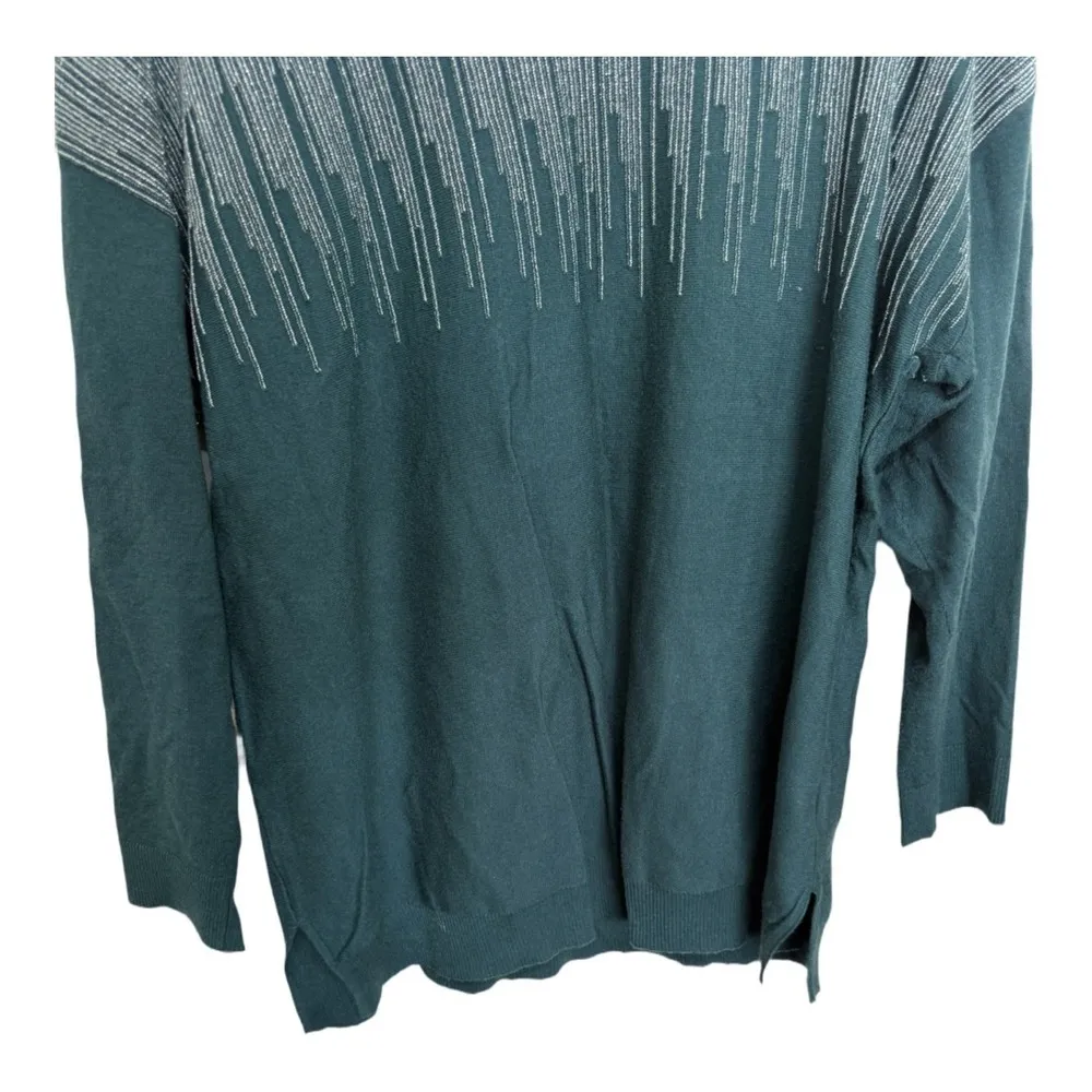 Alfani Women's Sweater Plus Size 1X Teal Green Pullover Silver Thread - Image 4