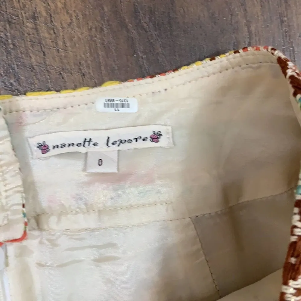 Nanette Lepore Chevron Yarn/Metallic Detail Yellow/Blue/Brown A-Line Skirt - Image 2