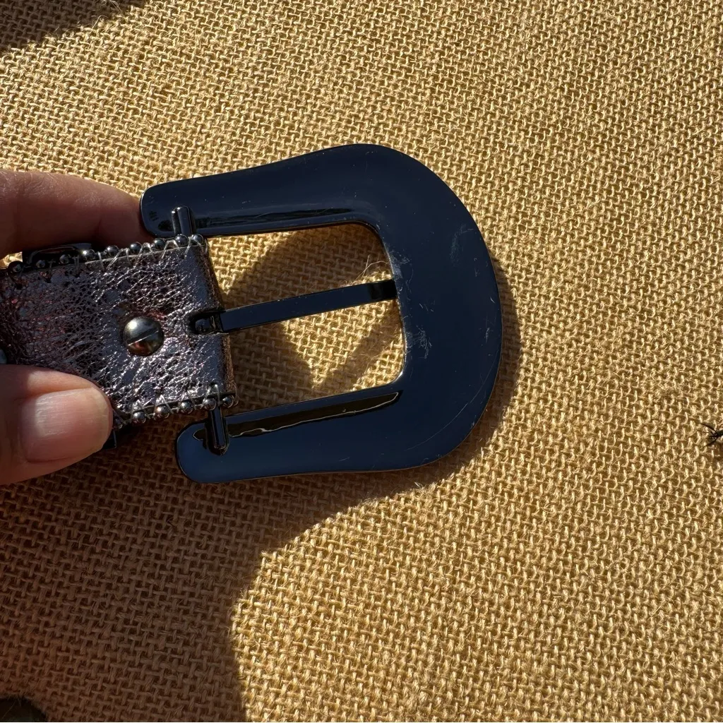 Paper Money Crystal Embellished Black Gunmetal Belt Size 34 - Image 4