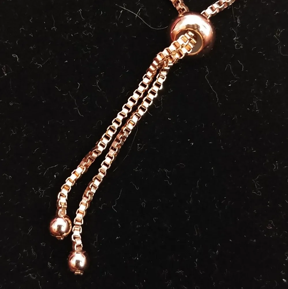 Rose Gold Rolo Slide Pull Bracelet Butterfly Design Pink - Image 3