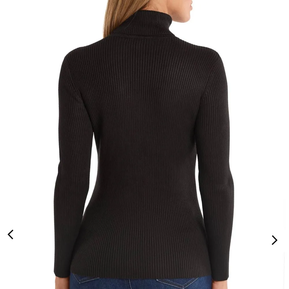 Boston Proper Black Ribbed Turtleneck Sweater Fitted Extra Small - Image 3
