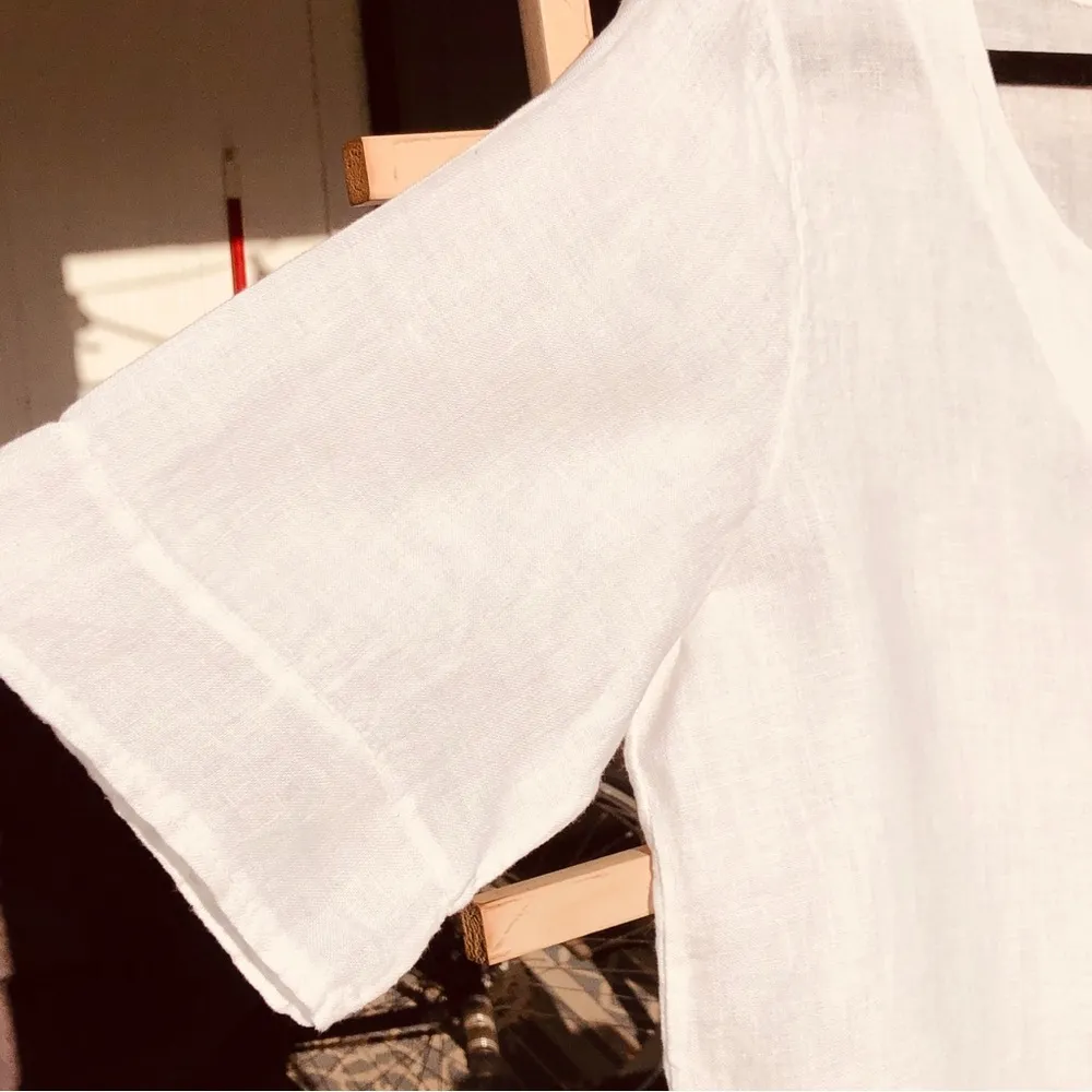 Tempo Paris Linen Pleated Front Top S/M – Boho Coastal Cottagecore Italy White - Image 4