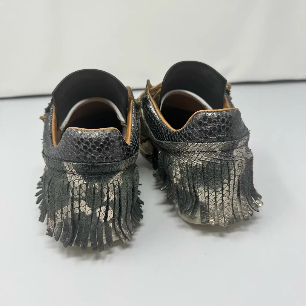 Esseutesse Python Leather Fringe Sneakers 38 Black Size 8 - Image 4