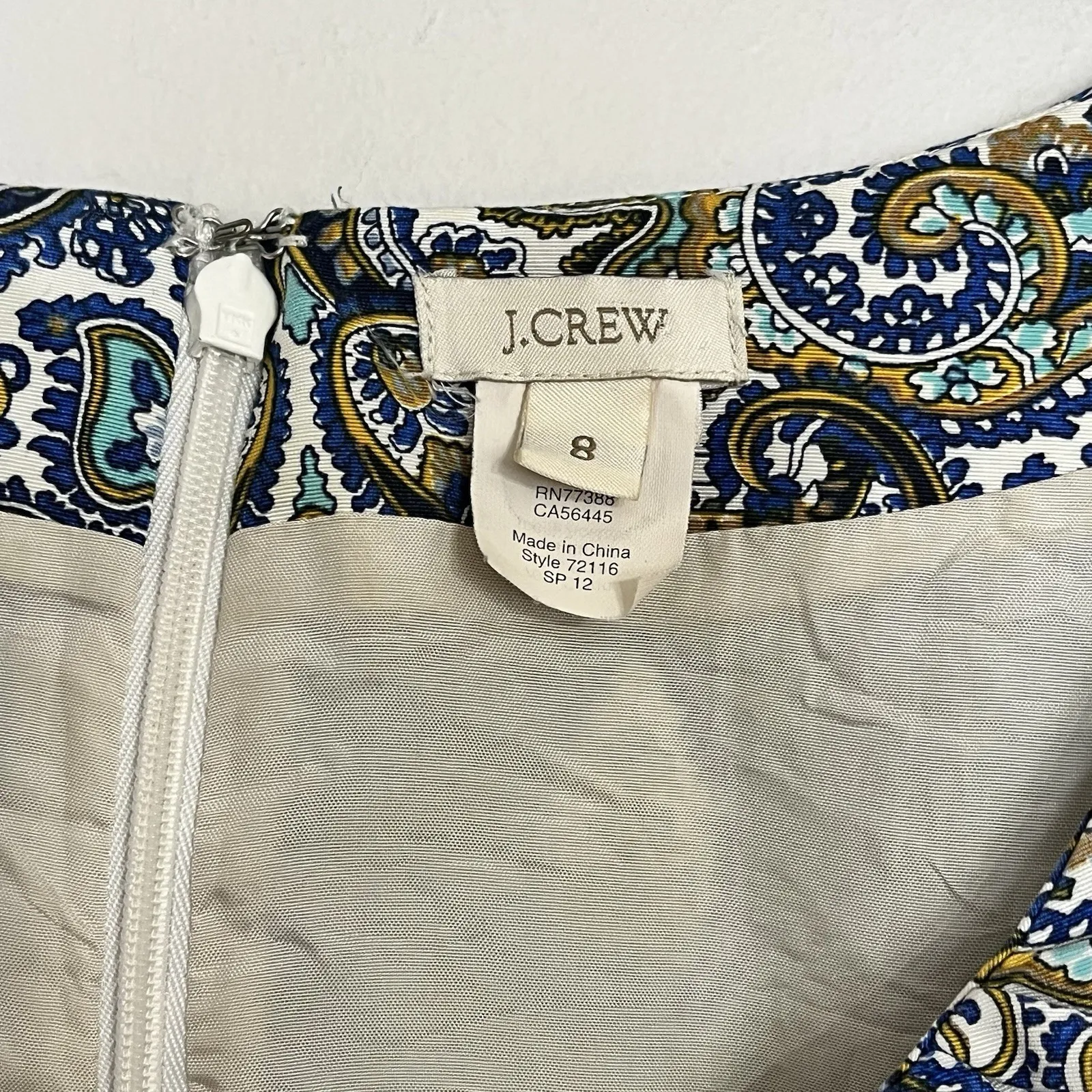 J. Crew Women's Dress Blue Paisley Cap Sleeves Knee Length Size 8 Silk Blend - Image 2