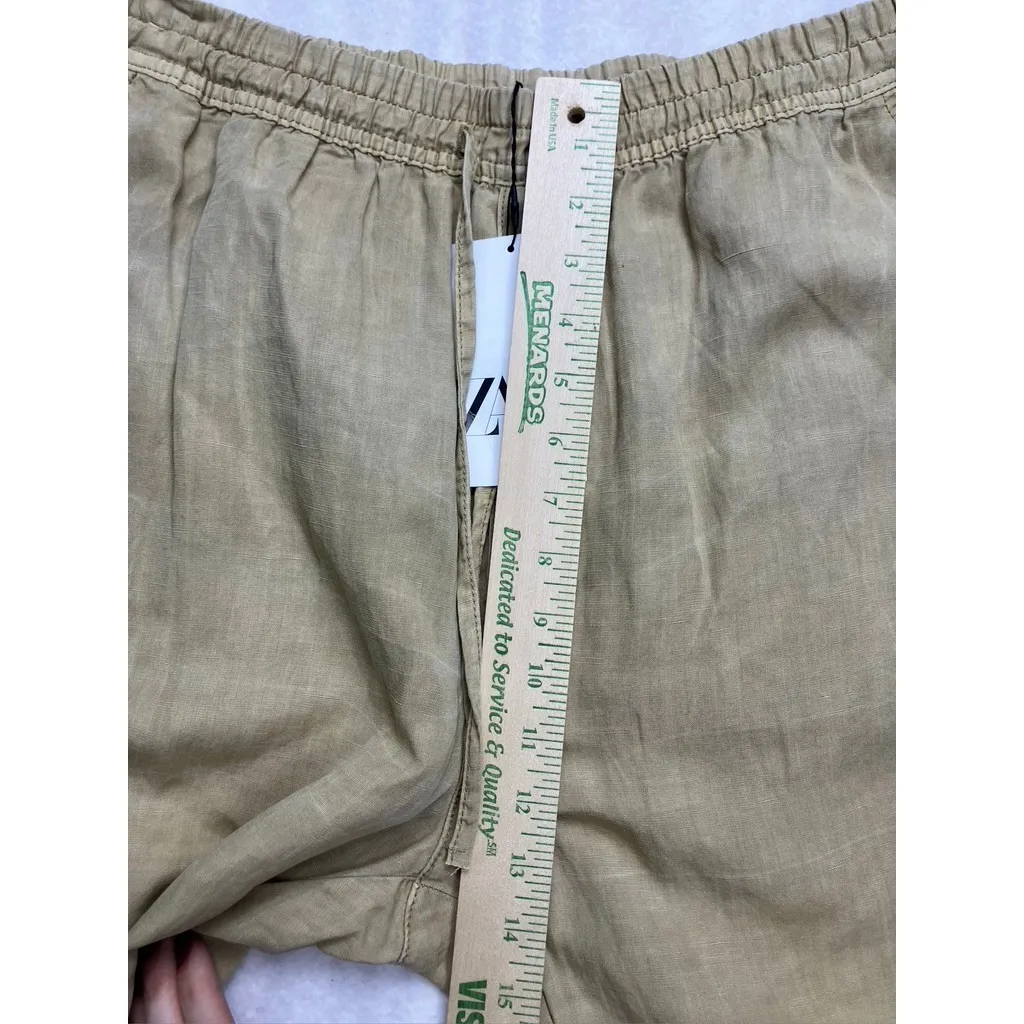 ZARA Women Linen Blend Drawstring Waist Wide Leg Crop Pants Khaki Size L New - Image 6