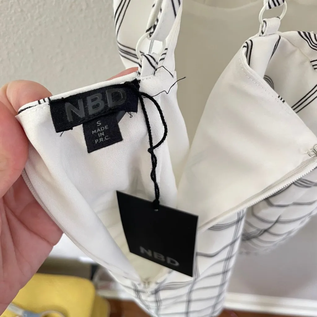 NBD Mist Dress Size Small Black & White Grid Mini Crisscross Straps Sz S - Image 8