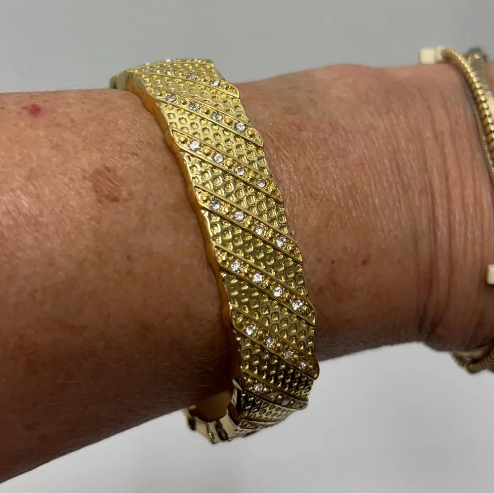 Gold Tone Rhinestone Hinged Cuff Bracelet 7 - Image 5