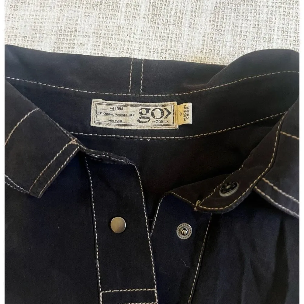 Go Silk Long Sleeve Tunic Popover Blouse Gray Snap Closure Pockets Size S - Image 6