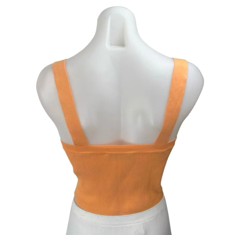 Zara Orange Ribbed Knit Sleeveless Square Neck Cami Camisole Tank Crop Top Sz M - Image 2