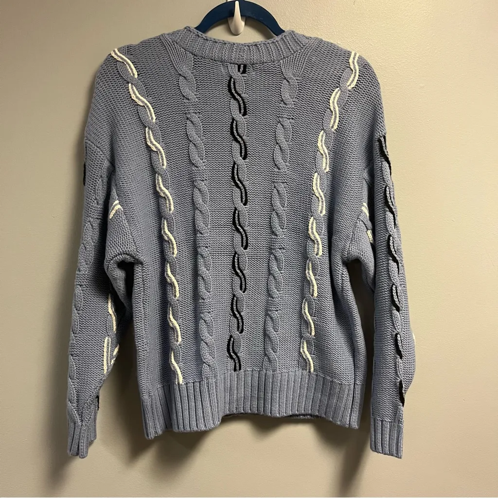 525 America Cardigan Cable Knit Periwinkle Navy & White Sweater XS NWT Revolve - Image 8
