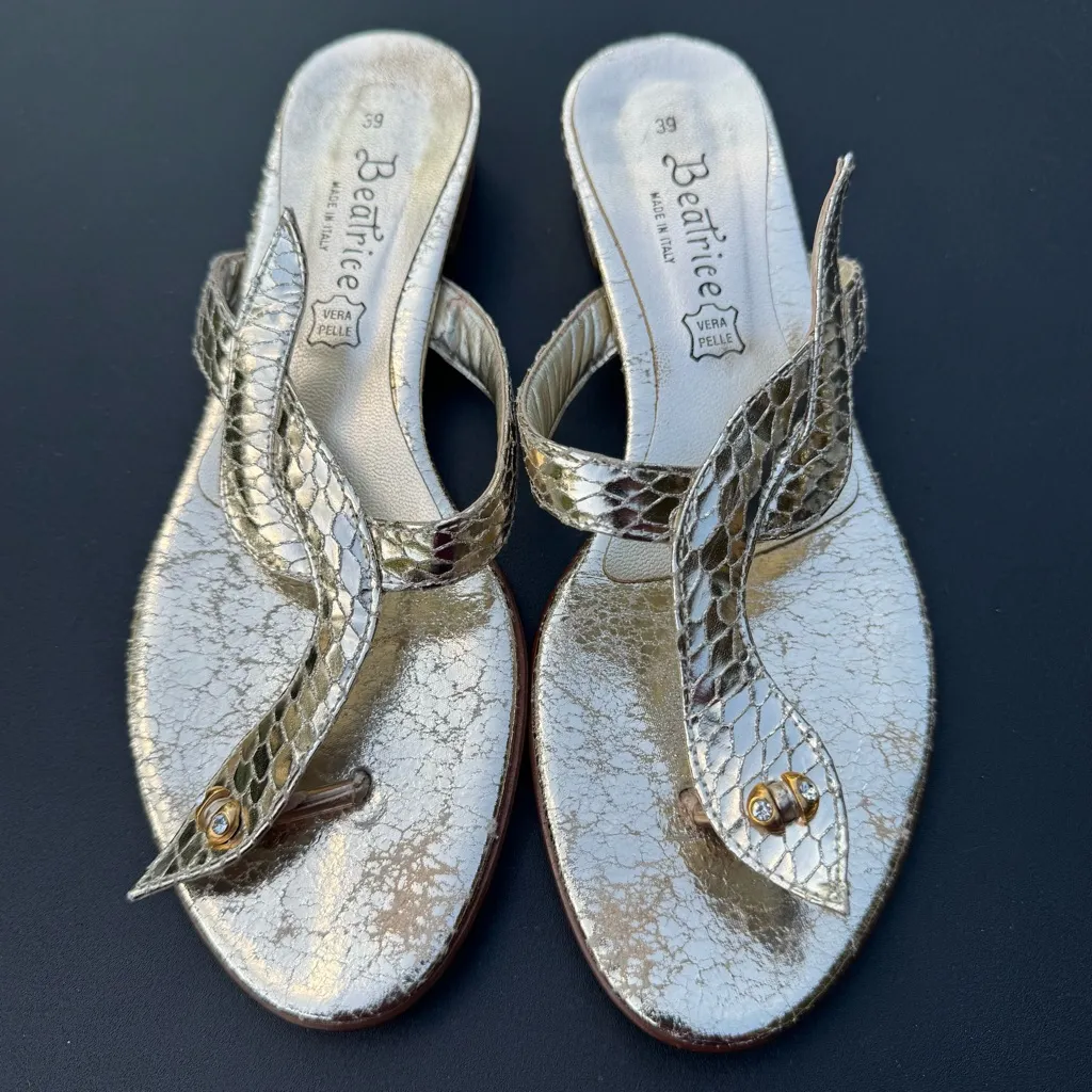 Beatrice Vera Pelle Gold Metallic Snake Sandals Made in Italy Size 39 (8) - Image 3