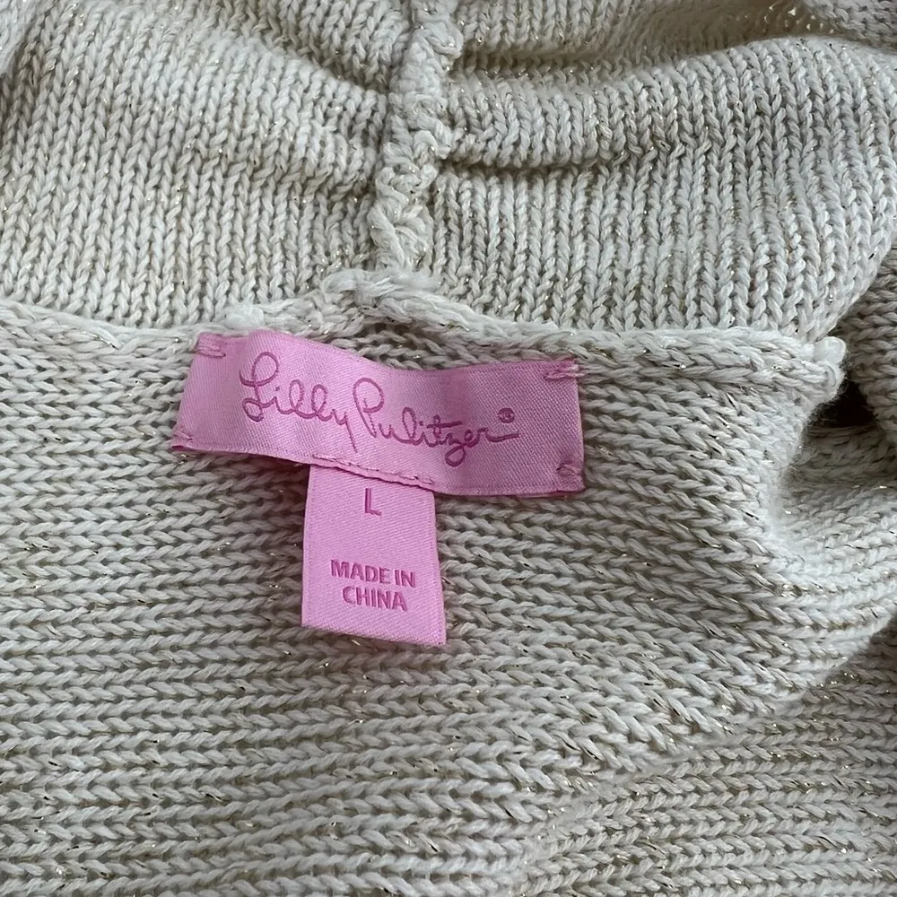 Lilly Pulitzer Tatum Long Fringe Hem Cardigan metallic gold sz L - Image 3