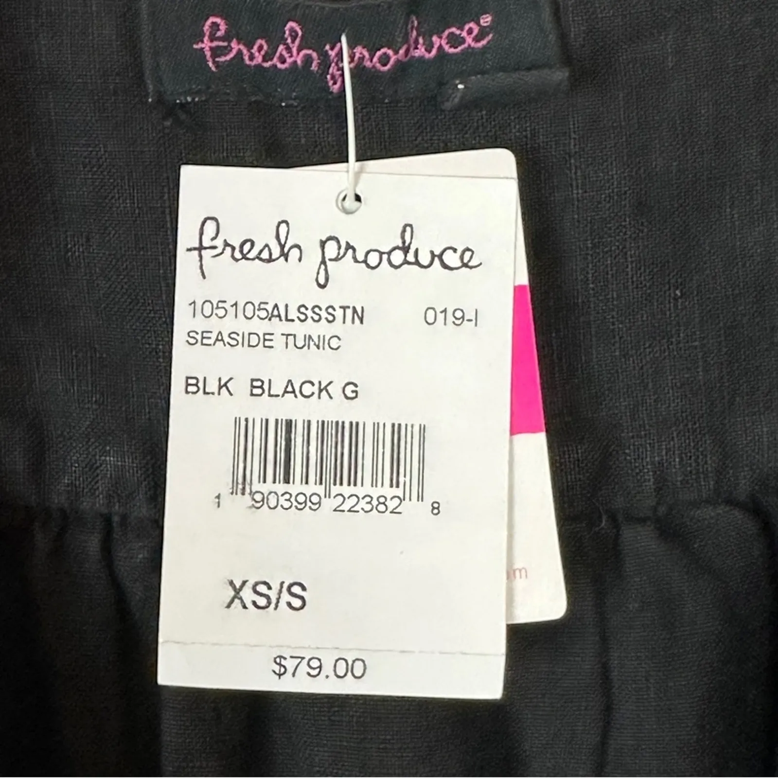 Fresh Produce 100% Linen Black Tunic Top Pockets Split Neck LagenLook Small NWT - Image 5