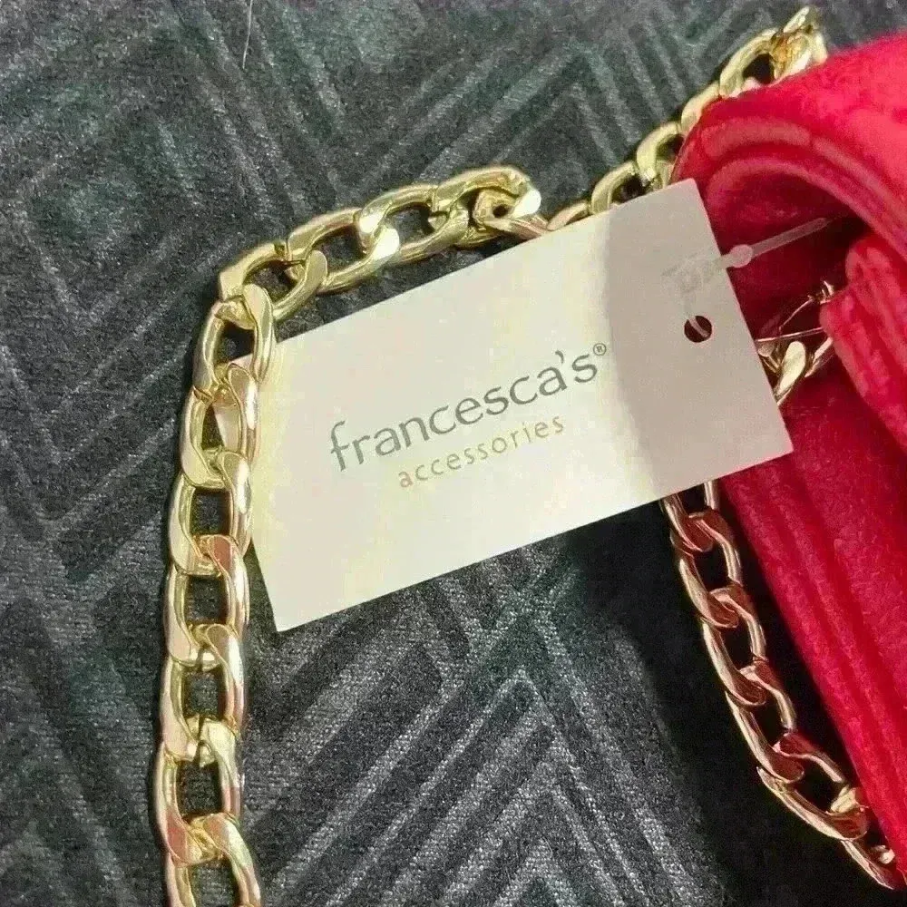 Francesca’s NWT Red Quilted Chevron Gold Chain Link Handbag - Image 6