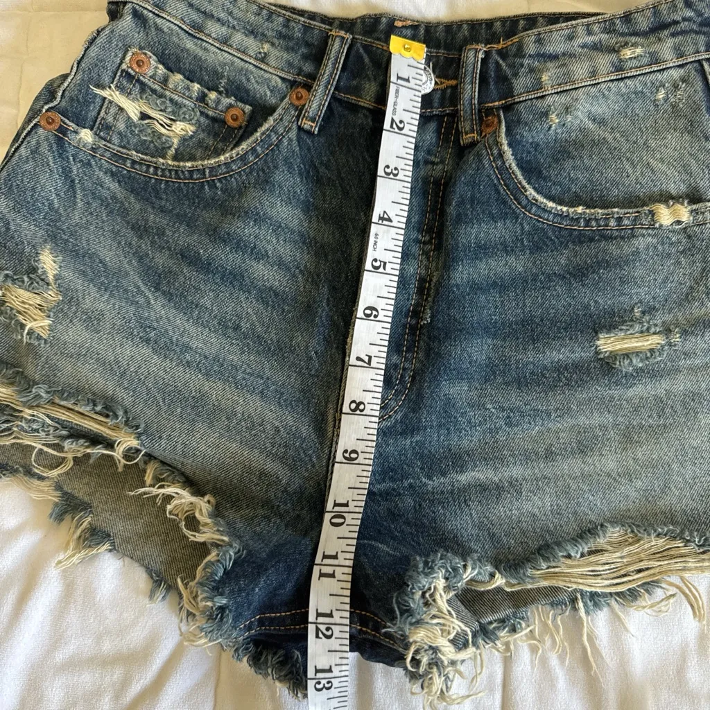Zara Blue Jean Shorts Distressed High-Waisted - Image 6