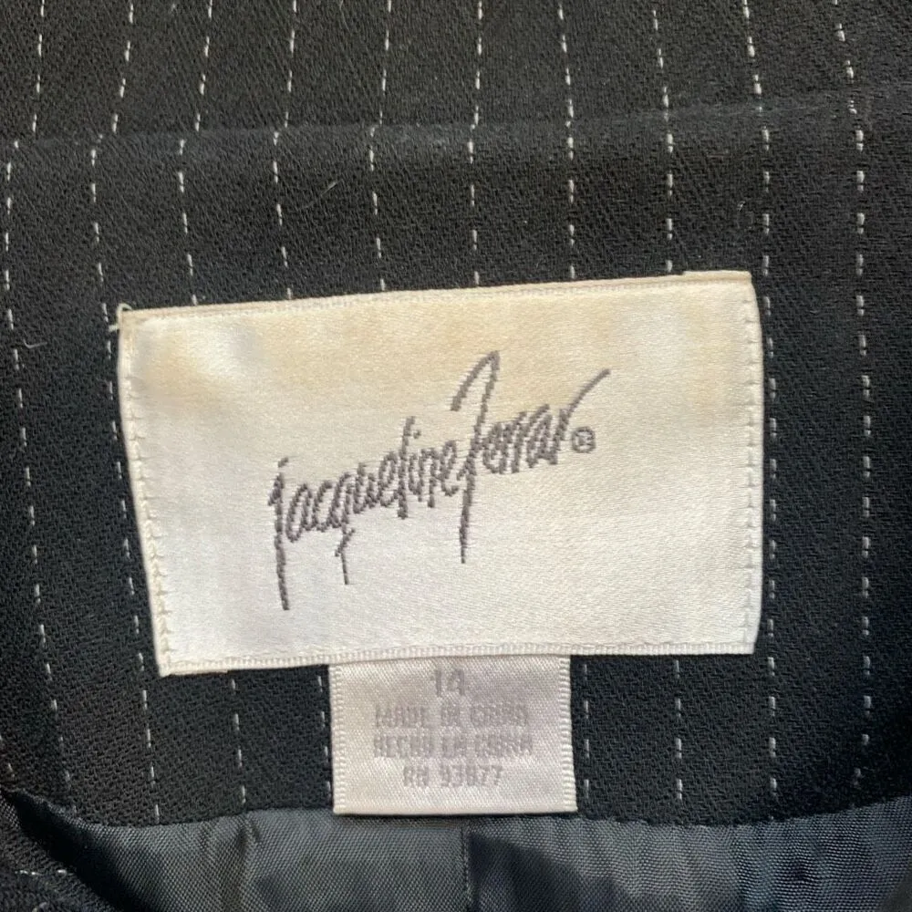 Vintage Jacqueline Ferrar Suit Set Pinstriped Printed Black Jacket Pencil Skirt Size 14 - Image 10