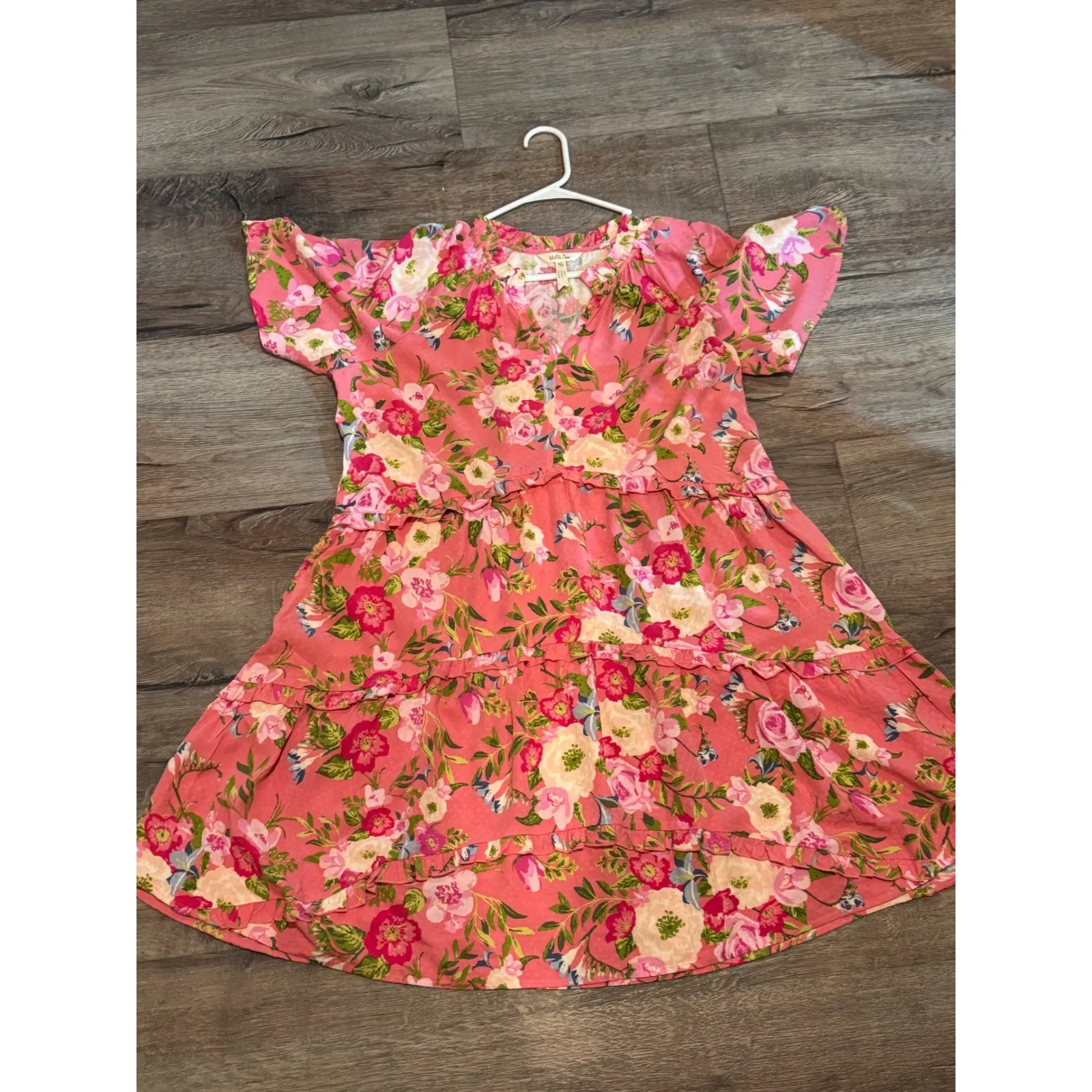Matilda Jane Pink‎ Floral Tiered Ruffle Short Sleeve V Neck Dress NWT - Image 2