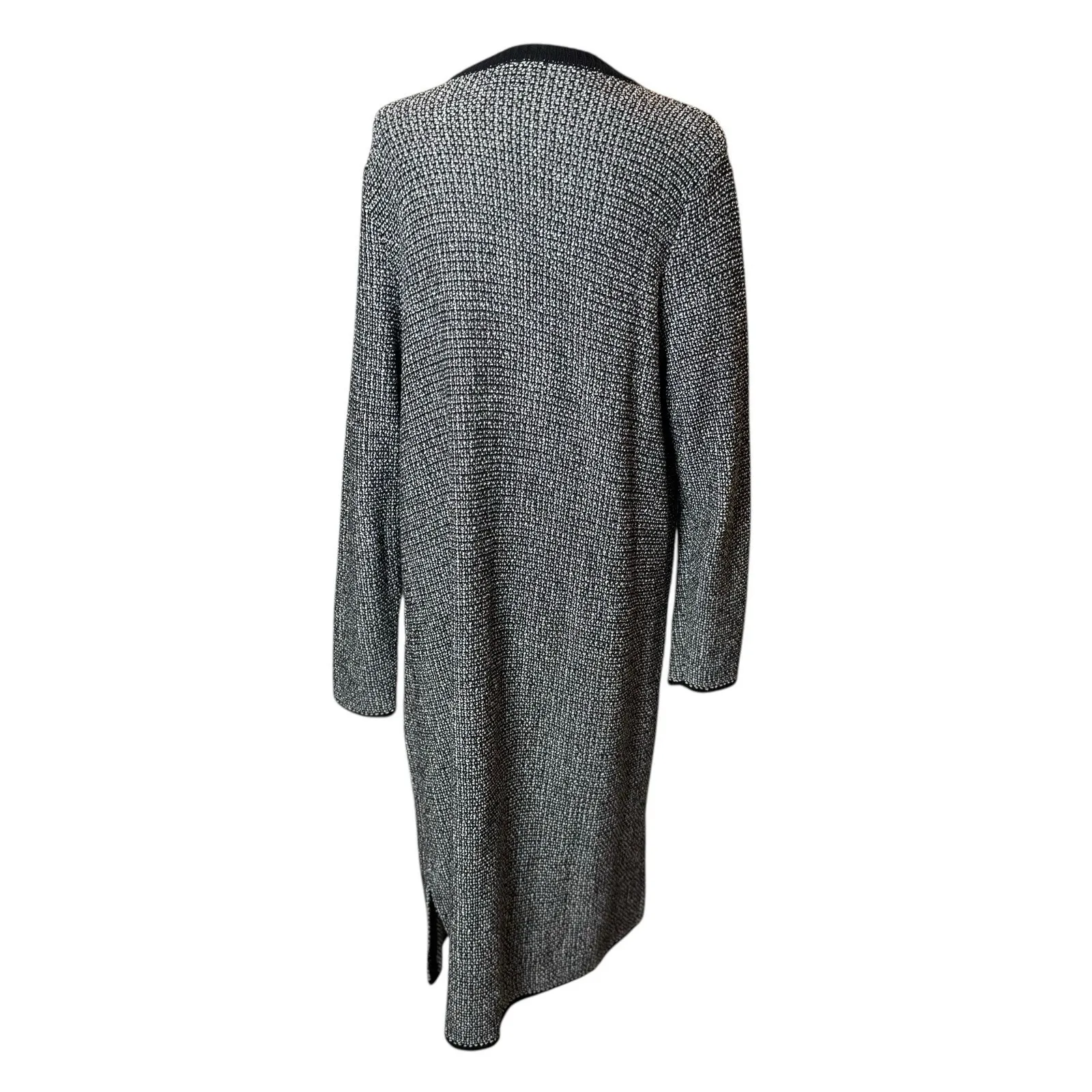J Jill Wearever Black White Sweater Knit Cardigan Duster Medium Minimalist Work - Image 4