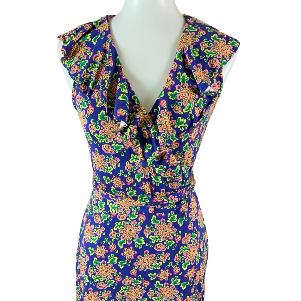 Boden Blue Floral Ruffle Wrap Midi Dress 8R Romantic Garden Party Chic Size 8 - Image 2