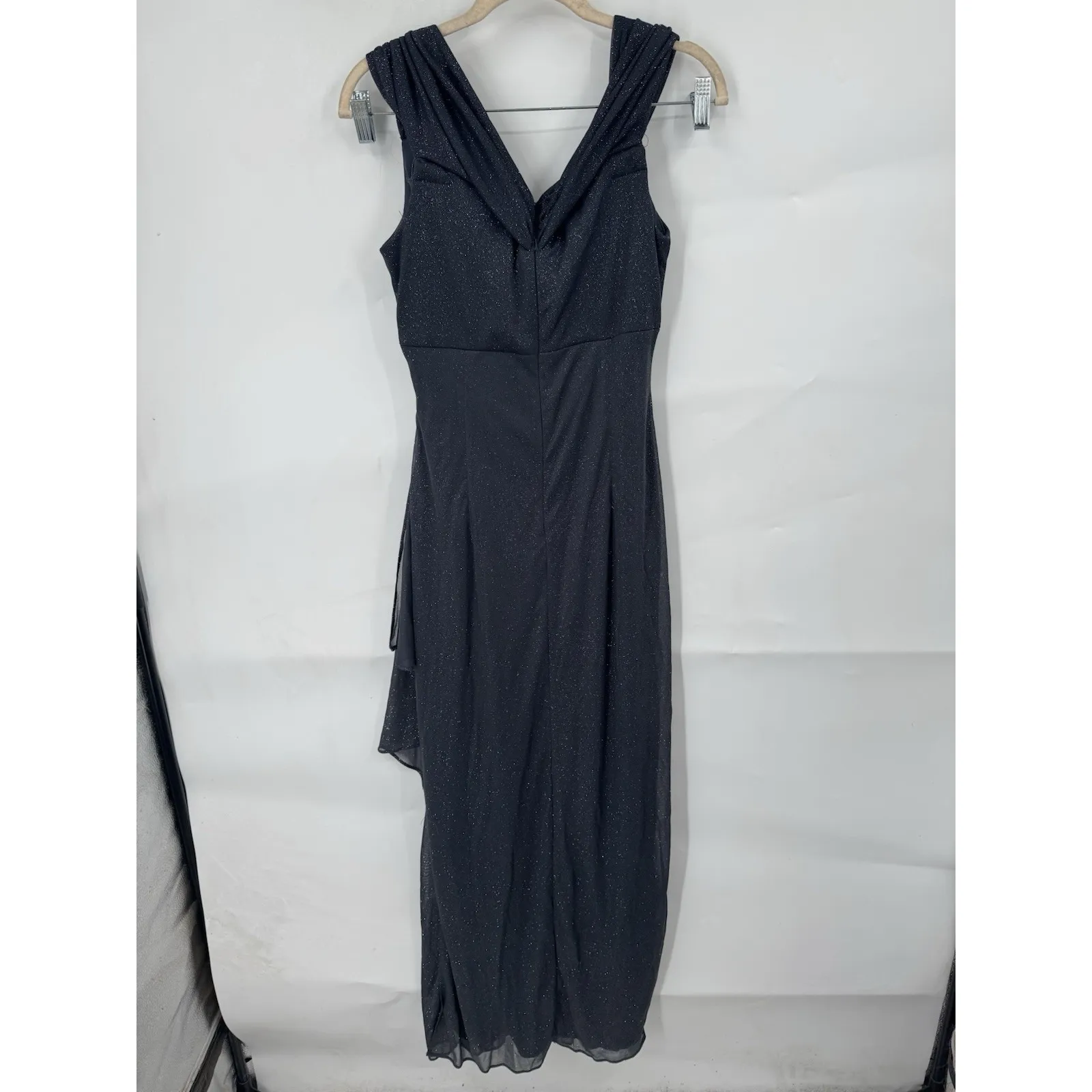 Alex Evenings Glitter Mesh Cowl Neck Cold Shoulder Maxi Dress Women 6 Grey - Image 7