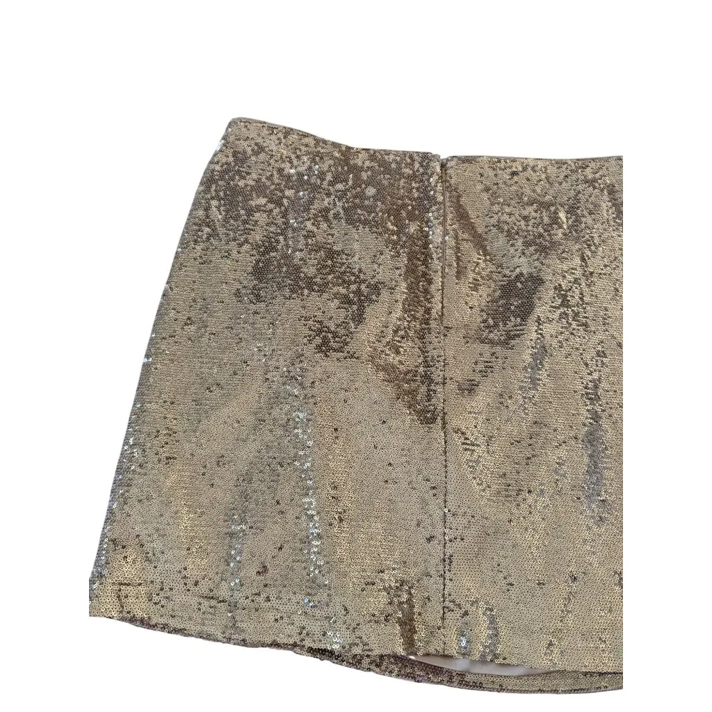 INC Gold Ruched Sequin Zip Skirt Size XXL - Image 3