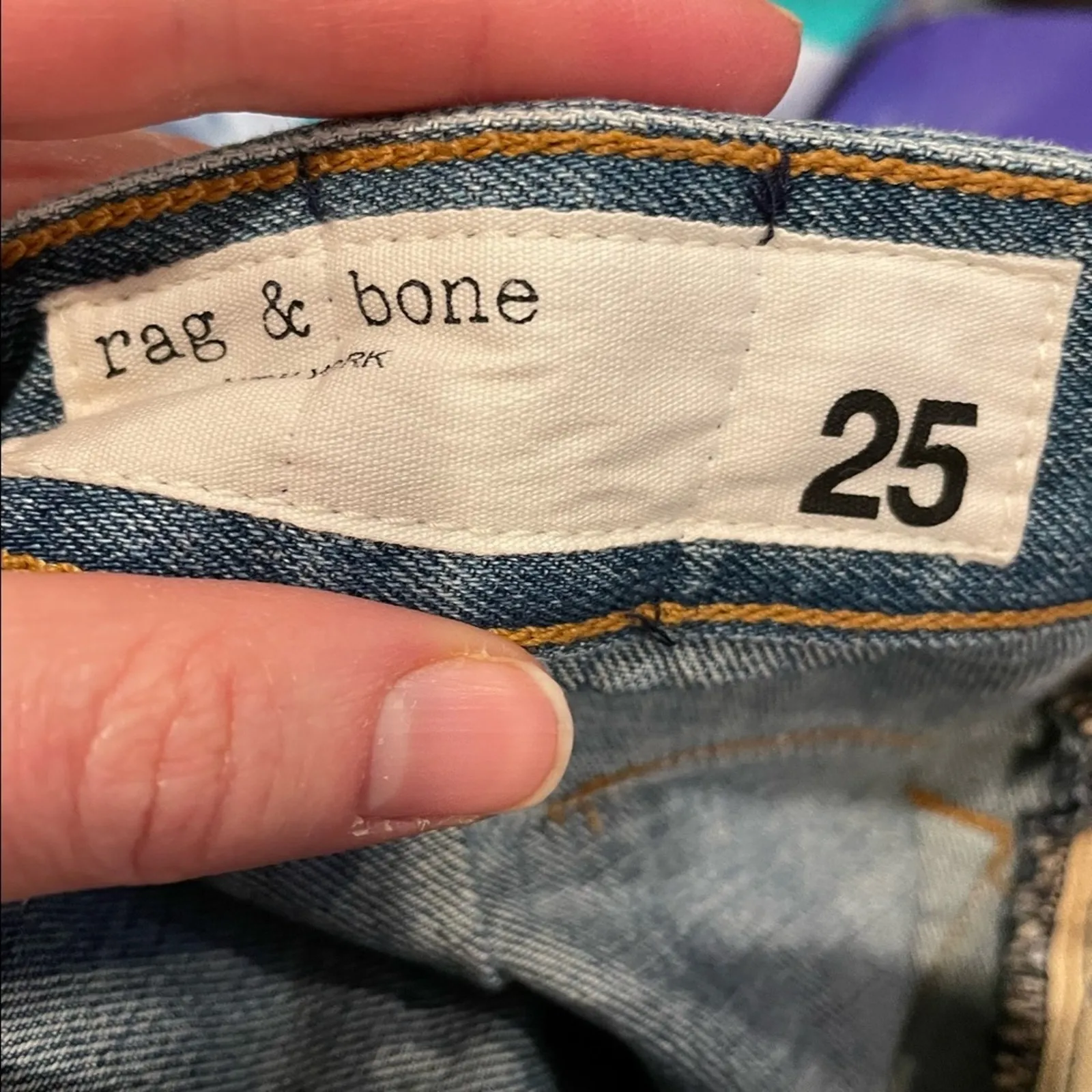 Rag & Bone Mid Rise Relaxed Straight Leg Colorblock Jeans Rigged Denim Womens 25 - Image 10