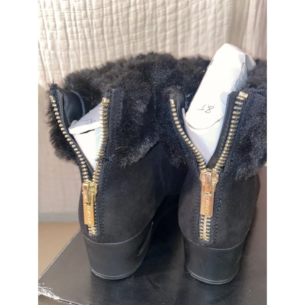 DKNY Women's  US 8.5 Wedge Heel Zip Up Ankle Boot Black Faux Fur Comfortable - Image 7