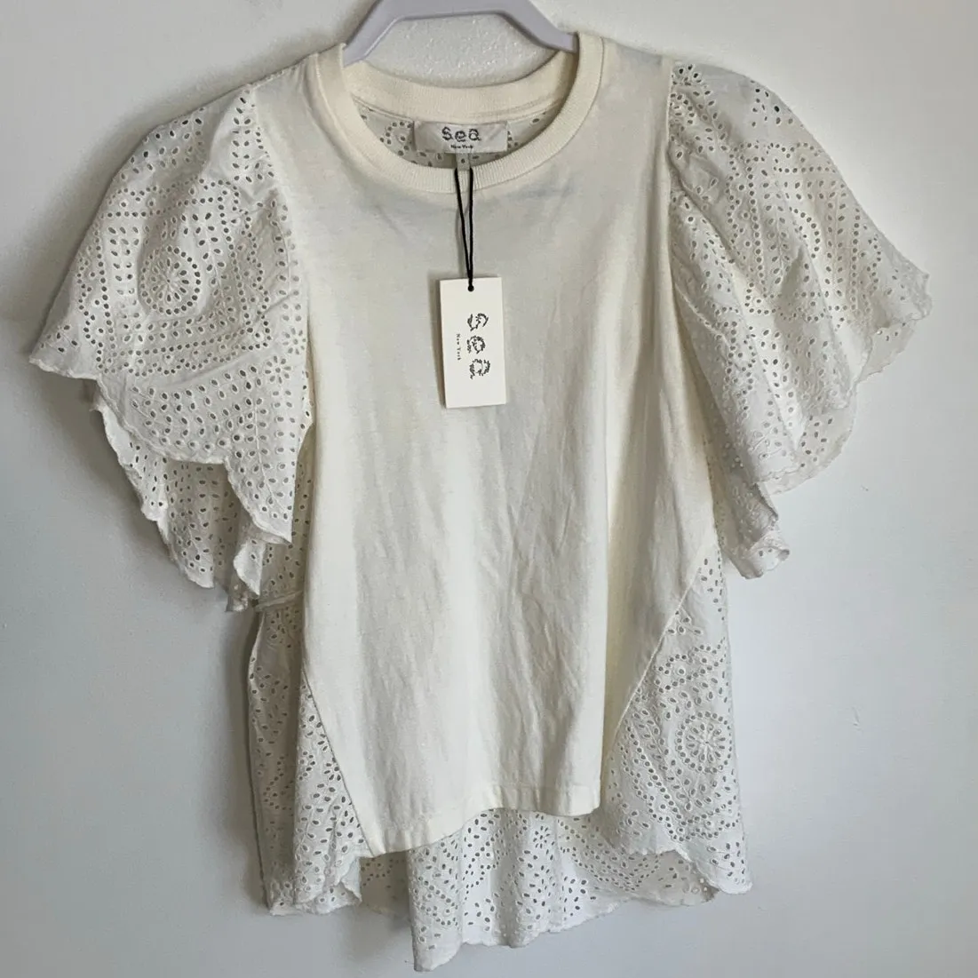 Sea New York Vienne Eyelet Flutter Sleeve Top‎ NWT size small White - Image 4