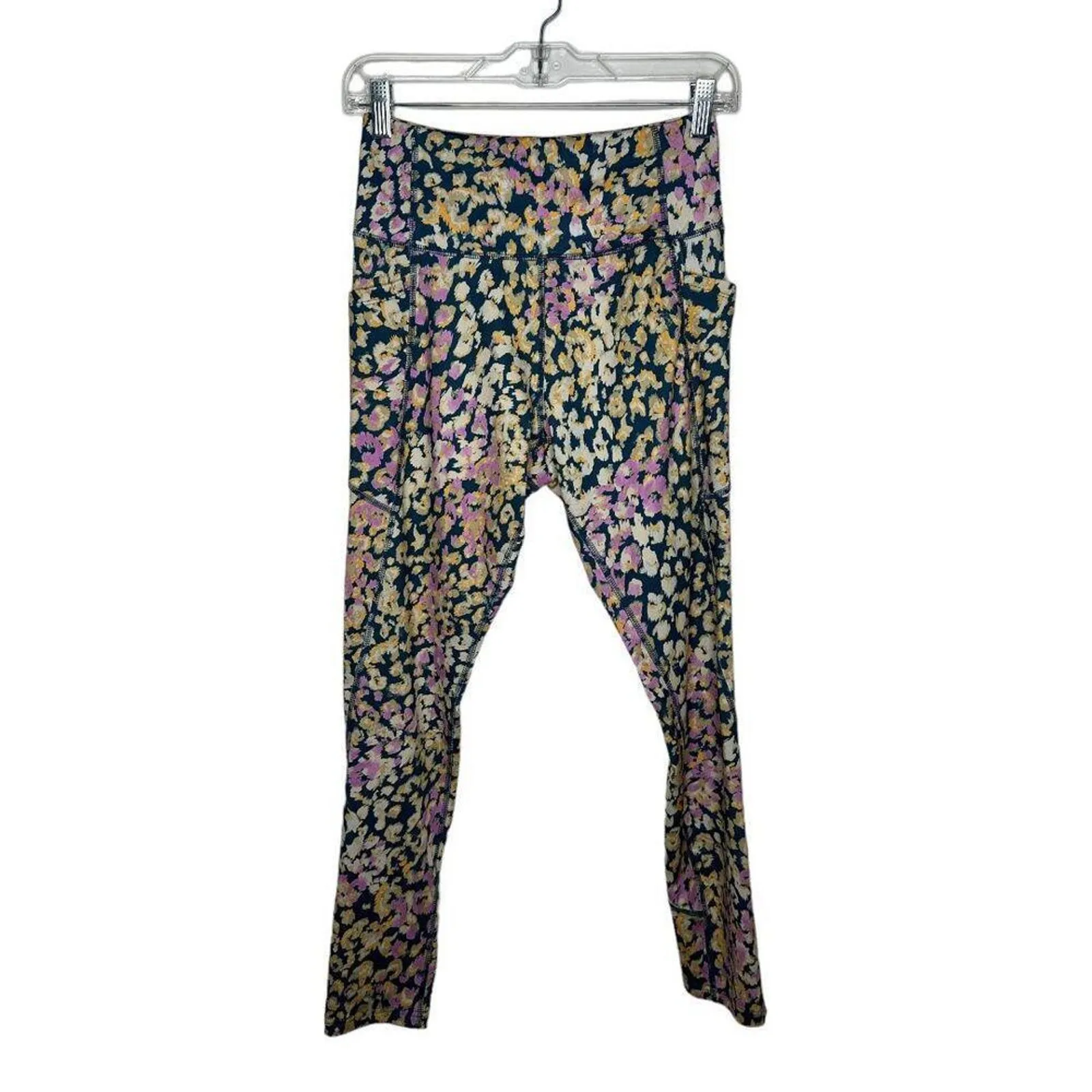 Tek Gear Womens Blue Yellow Floral Animal Pattern High Waist Leggings Medium‎ - Image 2