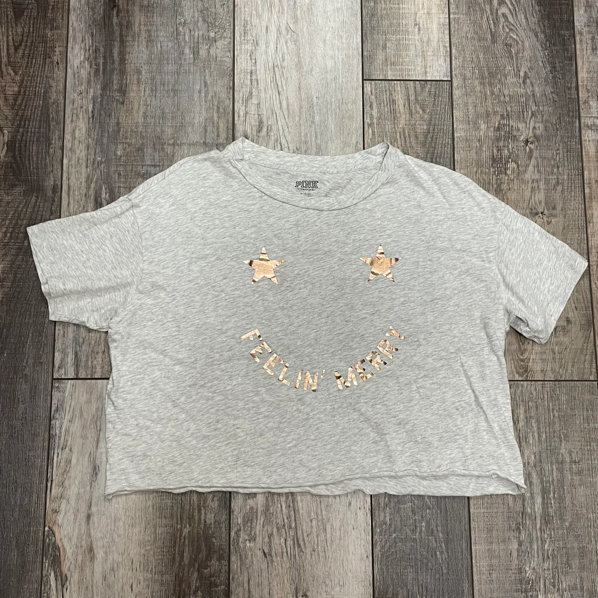 PINK by Victoria’s Secret Light Gray With Gold Stars Pajama Croptop Medium - Image 8