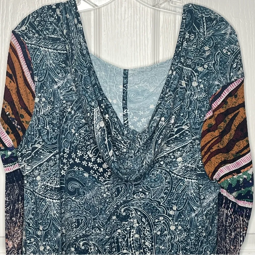 Free People Movement Sz L Mix Print Hooded Swing Top Cropped Long Sleeves - Image 8
