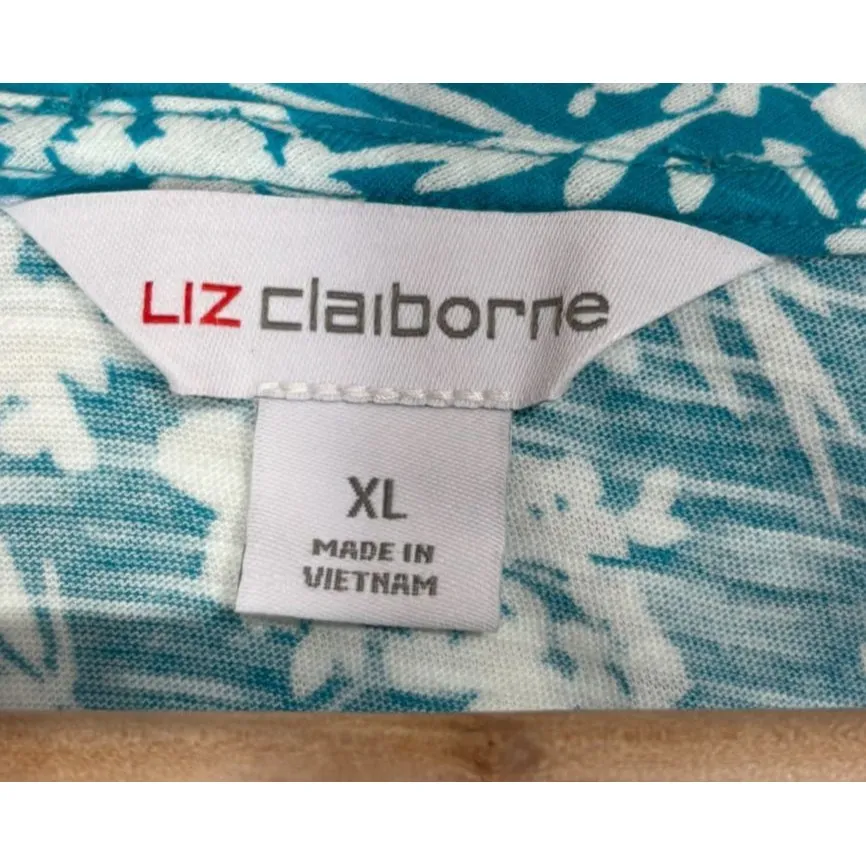 Liz Claiborne Top Womens XL Turquoise Tropical Flutter Sleeve NWT Christmas Gift - Image 4