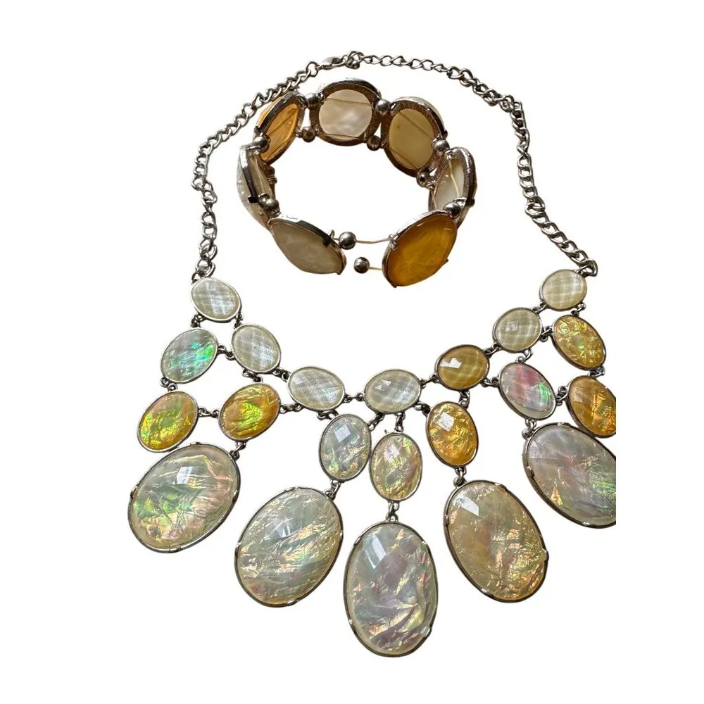 Macys Statement Necklane Opalescent Stone Bib Necklace & Matching Bracelet Set - Image 3