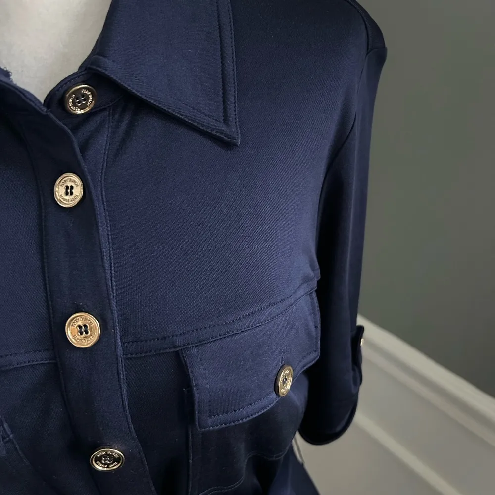 Tory Burch 100% silk navy shirt dress medium - Image 9