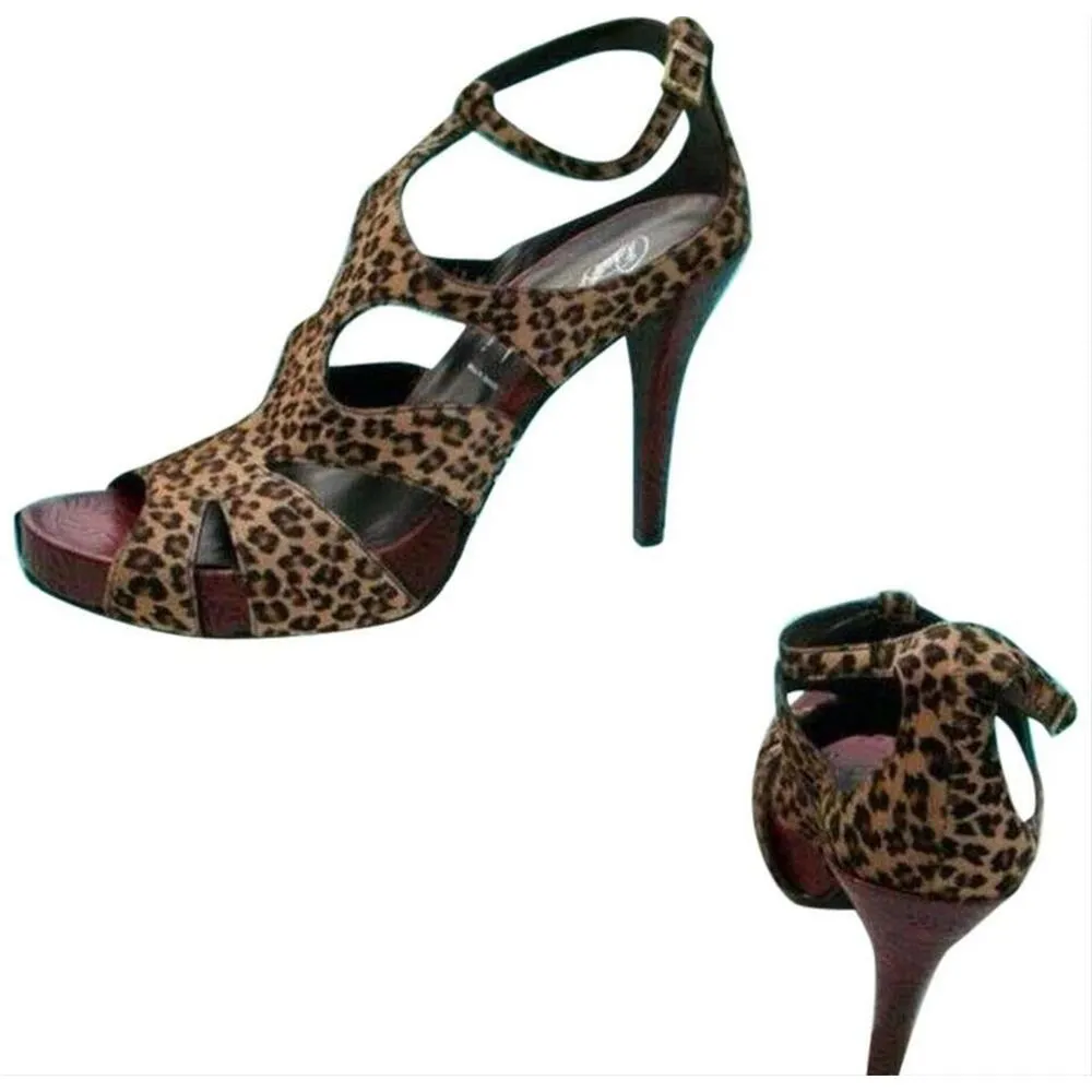 Donald Pliner Animal Print Hair Calf Tomato Leather Shoe New Strappy $395 NIB Brown Size 10 - Image 4